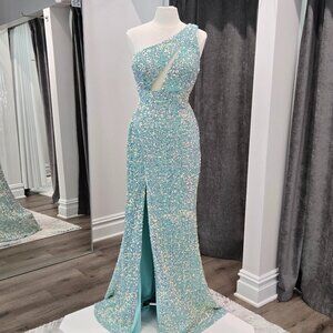 NWT Jovani JVN38471 Mint One Shoulder Sequin Dress Size: 8